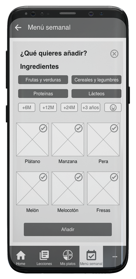 Feed my kid wireframe - Menú semanal